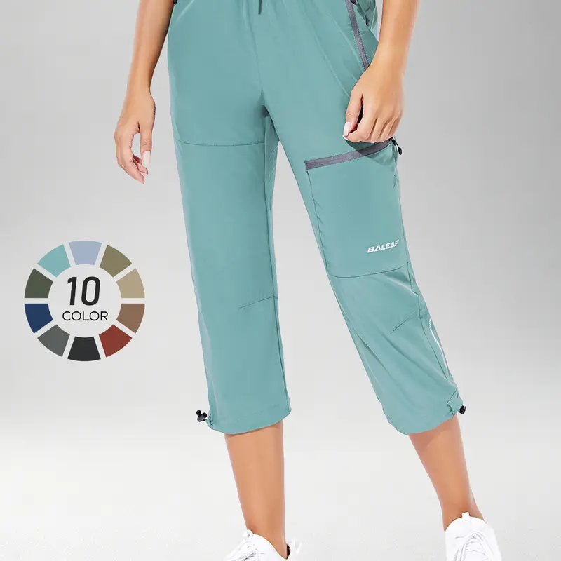 BALEAF Women's Hiking Cargo Capris High Waisted Lightweight Water Resistant Quick Dry Stretch Capris with Zipper Pockets UPF 50+ Sun Protection Tummy Control for Hiking Camping Travel Walking Outdoor Casual Everyday Wear