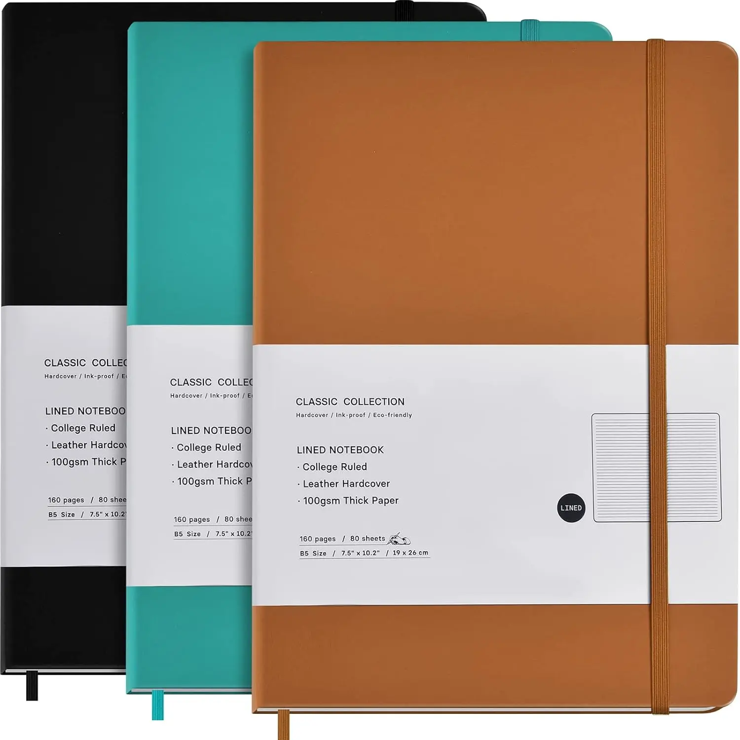 3 B5 Journal Notebooks Classic Ruled Notebooks Hardcover Lined Journals ...