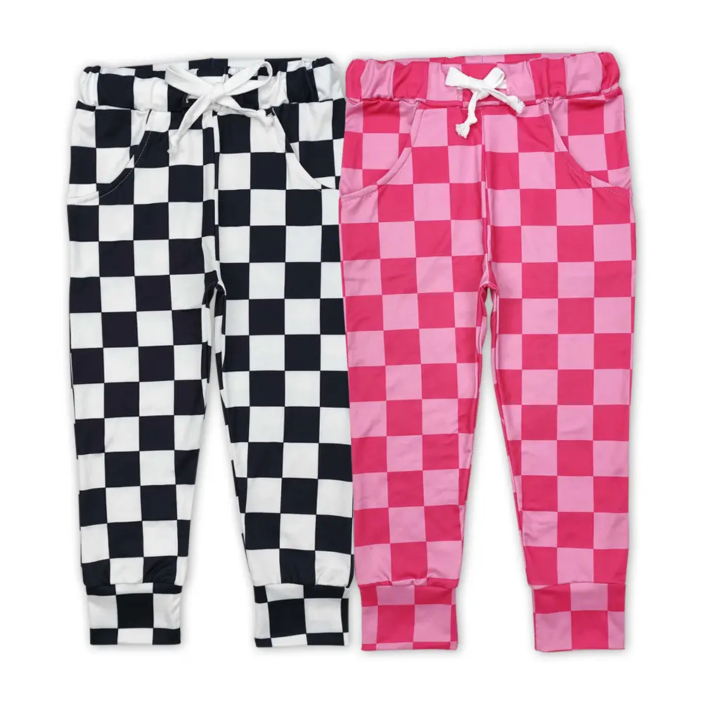 Kid's Checkered Joggers: Style Meets Comfort for Active Little Ones Pink Cozy Playwear Trendy Print Adjustable Drawstring