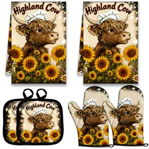 6-piece kitchen accessory set, including thickened oven mitts - 2 dishcloths, 2 oven mitts, 2 baking mats, baking oven mitts, kitchen supplies, home kitchen set, suitable for Christmas and various holidays.