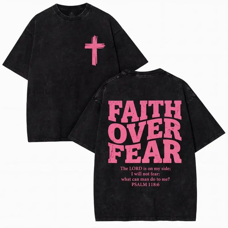 Men's Vintage Cotton T-Shirt, Fitted Acid Wash Distressed Graphic Top with Psalm 118:6 Cross, Christian Faith-Based Apparel Gift, Figure