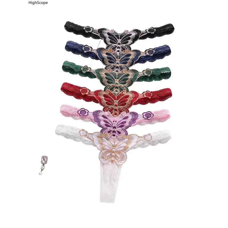 Women's 6-Pack Thong Panties - Fashion Multi-Color Low Waist Intimates with Butterfly Print, Bow Detail, Secure Fit, All-Seasons Casual Daily Wear Sports Accessory Gift
