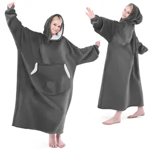 Wearable Blanket Hoodie,Oversized Sherpa Fleece Hooded Sweatshirt Blanket,Wearable Blanket Hoodie for Adult,Giant Warm&Cozy Blanket Hoodie With Pockets and Sleeves,Gift for Women Mom