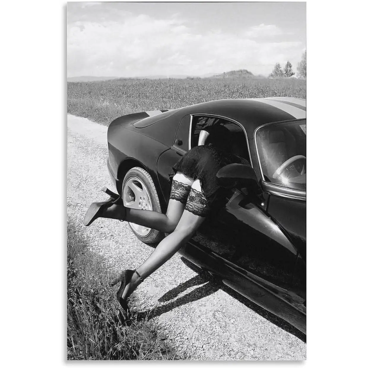 Car And Sexy Legs Black And White Art Poster (10) Canvas Printed Painting Posters And Wall Art Pictures Are Used For Room Aesthetics And Decoration