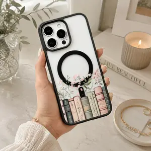 Magnetic Floral Bookshelf Phone case for iPhone Samsung Galaxy 17Pro Max Air 16Plus 15 14 13 12 11 XR XS cases, Drop-Proof, MagSafe Compatible,Shockproof Anti-Drop Phone Case,  Perfect for Teen Girls.