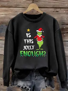 Women's Grinch "Is This Jolly Enough?" Christmas Sweatshirt, Crewneck with Festive Lights & Santa Grinch Graphic, Funny Holiday Apparel for Christmas Enthusiasts, Dr. Seuss Fans & Dark Humor Lovers - Perfect Grinch Merch for Holiday Parties, Casual Outing