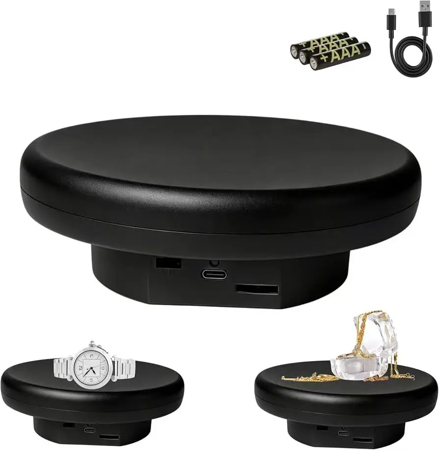 6.3inch Electric Rotating Platform/Supports 4.41LB, 360 Degree Speed Adjustable Revolving Base for Photography, Jewelry, 3D Models, Watches, Battery/Usb Powered, Motorized Display Stand