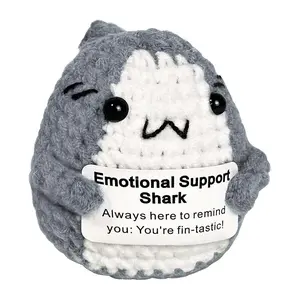 Cute Shark-Shaped Crochet Stuffed Animal Emotional Support Decor, Creative Desktop Decoration Ornament, Handmade Crochet Shark Party Decoration with Encouragement Card