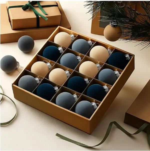 Large Flocked Shatterproof Christmas Ball Ornaments, Velvet-Silk-Metal Hanging Decorations for Home Xmas Tree, Festive Party Gift