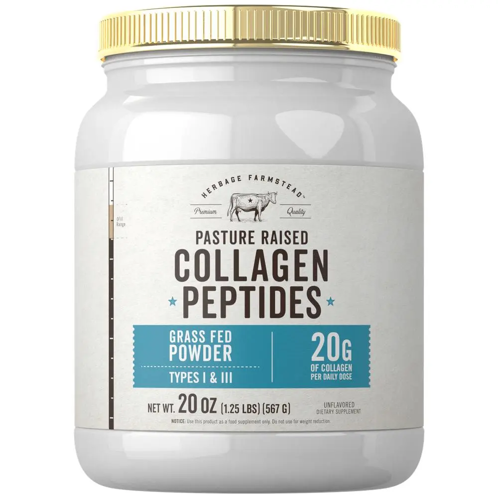 Carlyle Grass Fed Collagen Peptides Powder 20oz | Unflavored | Pasture Raised | Types I & III | 20g of Collagen Per Daily Dose | Non-GMO, Gluten Free | by Herbage Farmstead