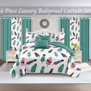 Upgraded Luxury Bedspread Set - 9 Piece Thick Cotton Touch Bed Cover Curtain Set  sets all-season bedding