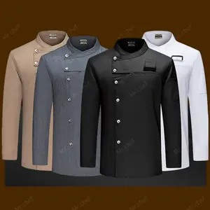 Long Sleeve Chef uniform Restaurant Hotel chef jacket with apron Cook Coat white Chef T-shirt Work outfit Waiter black Clothes