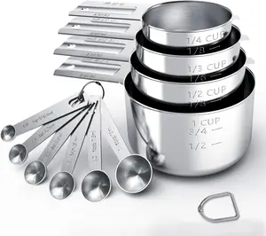 Stainless Steel Measuring Cups & Spoons Set (10–12 Piece) – Engraved Kitchen Measuring Tools for Cooking & Baking, Stackable, Rust-Resistant, Dishwasher Safe TILUCK
