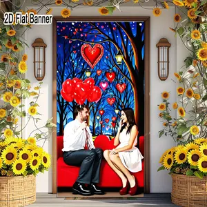 2D flat banner, 1pcValentine's Day Red Heart Couch Backdrop, Romantic Tree Lantern Decor for Valentine Party Photo Backgroundgalentines party decor, valentine day decor, decorations for valentines day