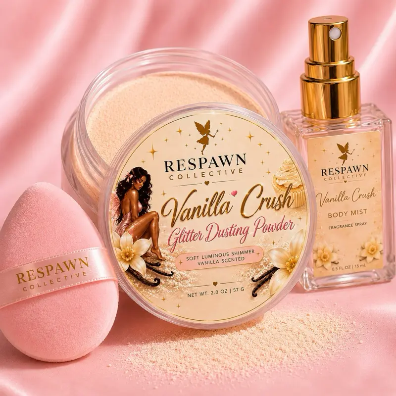 Vanilla Crush Glitter Dusting Powder Multi-Pack Set - Layering Perfume Body Mist, Powder Puff, Lightweight Daily Moisture Signature Scent Boxed Gift Set Women