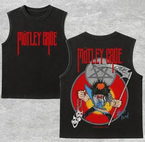 MOTLEY CRUE Allister Fiend Washed Tank Tops, Gym Essential, Vintage Casual Crewneck Short Sleeves Menswear T-shirt Classic Cotton Fabric Streetwear