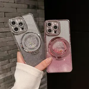ERAZER Rhinestone Glitter Gradient Quicksand Bracket Ring Magnetic Suction Mobile Phone Case Suitable For iPhone16/15promax/14plus/13 Advanced All-inclusive lens Four-corner Anti-fall Protective Cover