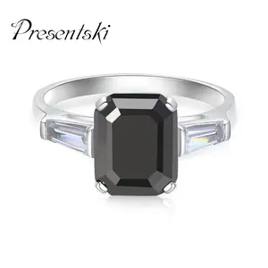 presentski 925 sterling silver 4 carat black synthetic moissanite ring