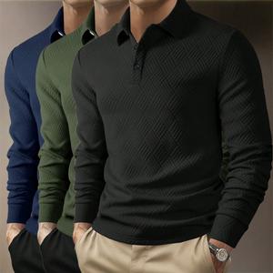 Men's Three-Piece Set Jacquard Heavyweight Long Sleeve Polo Shirt! The perfect choice for daily commutes, business office work, home leisure, and outdoor sports