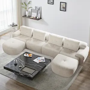 [Summervibes] 145'' U-Shaped Modular Boneless Sectional Sofa, Full-Foam Structure, Woven Fabric Upholstery & Compression Pack, Oversized Modern Living Room Couch, Long-Lasting Comfort. Ideal Cozy Home Furniture for Family, Couples & Parents
