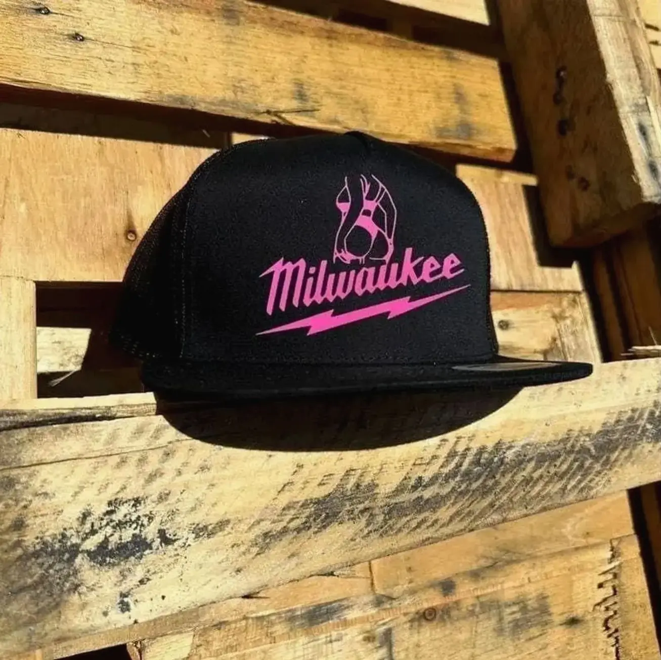 Milwaukeee Girl Pink Printed Snapback Hat, Trendy Trucker Hat, Adjustable Fit, Casual Outdoor Accessory, For Him and Adjustable Fit for Men and Women