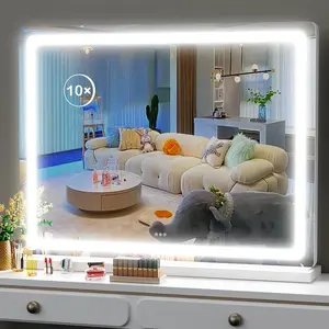Makeup vanity mirror with usb charging port 28 x 22 large led makeup mirror desk mirorr with lights light up mirror with 10x magnification and dimmable 3 modes touch control white