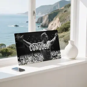 Arnold Schwarzenegger Conquer Motivational Gym Wall Art, Unframed and Canvas Print, Inspiring Bodybuilding Decor