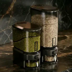 Rice Dispenser, 22Lbs Large Capacity Airtight Rice Storage Container with Measuring Cup, One-Touch Cereal Dispenser, BPA-Free Dry Food Storage for Kitchen Pantry Organization, Moisture & Pest Proof for Rice, Grain, Cereal