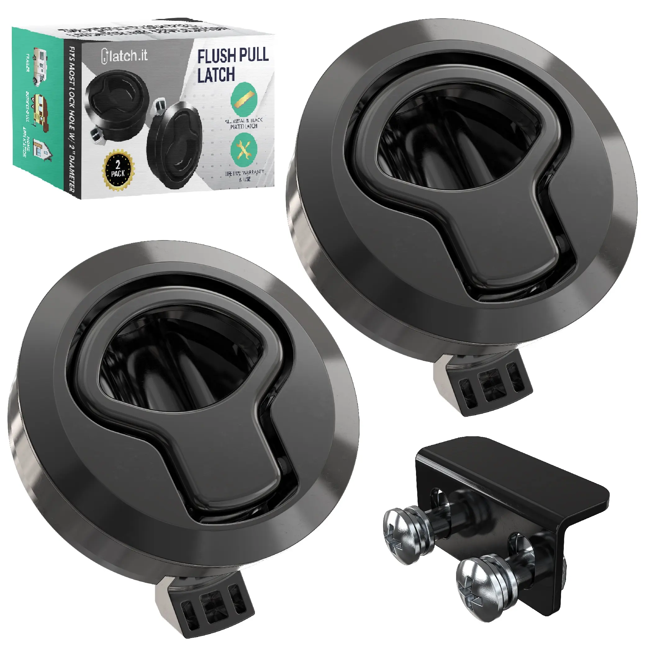 LATCH.IT RV Flush Latch Lock | 2-Pack Flush Slam Latch | 100% Metal Boat Latch | Boat Hatch Latches