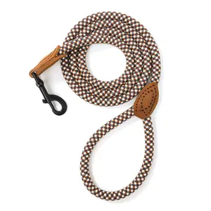 Mile High Life Rope Leash with Genuine Leather Connection, 6 FT/5 FT/4 FT, Heavy Duty Leash for Medium & Large Dogs