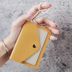 Simple Snap Button Short Wallet, Color Contrast Flap Coin Purse, Portable Card Holder with Keychain, Card Organizer