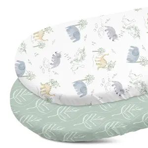 Baby Bassinet Sheets Set 2-Pack, Breathable Cozy Bassinet Fitted Sheet Universal Fit Standard Mattress Oval Rectangle Cradle Baby Sheets for Baby Boy Girls Unisex 32"x16"(Elephant)