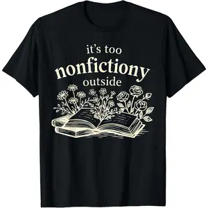 Women's 100% Cotton Short-Sleeve Casual Floral T-Shirt - Booktrovert Bookworm Garment, Tropical-Inspired "It's Too Nonfiction Outside" Fabric Top