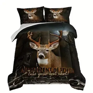 3pcs Fashion Comforter Set - Hunting Theme Deer Print | 1 Comforter + 2 Pillowcases (No Core) | Soft, Skin-Friendly Bedding for Bedroom & Guest Room