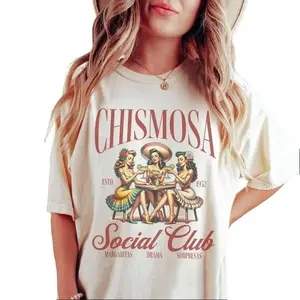 Chismosa Social Club Unisex T-Shirt, Latina Chisme Tee, Mexicana Gift, Casual Summer Crewneck, Chismosa Funny Shirt, Margaritas Drama Sorpresas Cotton