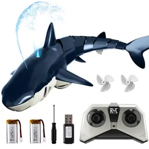 Babywendy 2.4Ghz Remote Control Shark Toys, 1:18 Scale High Simulation Shark for Pool, Electric RC Shark Fish Toys with Light & Spray Water Function for 6 7 8 9 10 11 Years Old Kid Boys Girls Christmas Gift