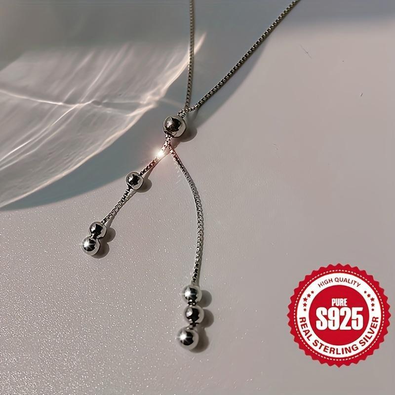 925 Sterling Silver Elegant Y-Shape Necklace for Women, Adjustable Bead Slider, Hypoallergenic, Versatile for All Seasons, Perfect Christmas Gift jewelry
