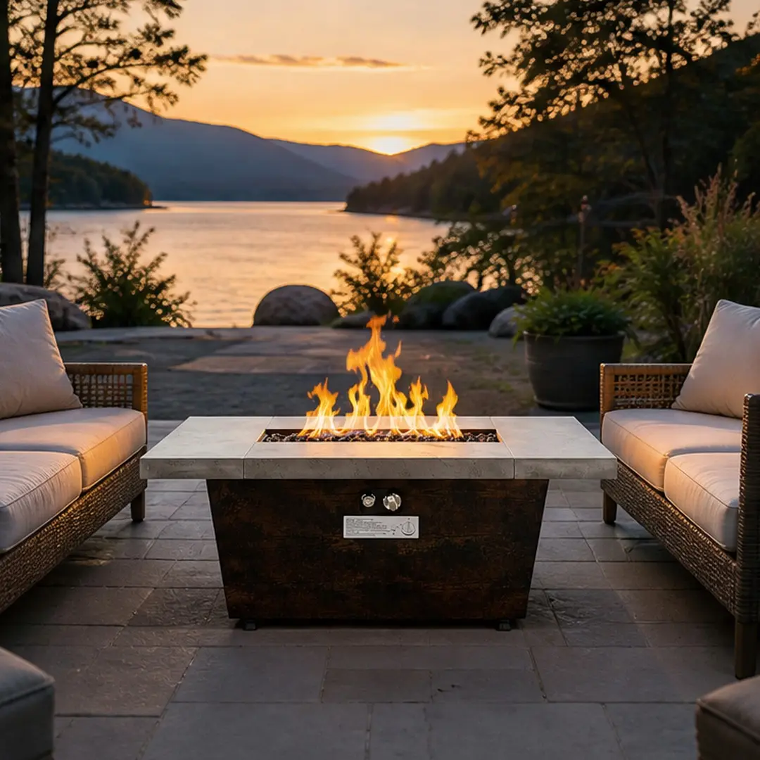 ARCH 42-in Rectangle Gas Fire Pit Table, Powerful 50,000 BTU Heating, 2-in-1 Versatility, Metal Body, Cement-Imitating Zinc-Aluminum Alloy Top, Stainless Steel Burner, Volcanic Rock, Weatherproof Lid, Rain Cover, for Patio Backyard, Cement Grey Iron, Gard