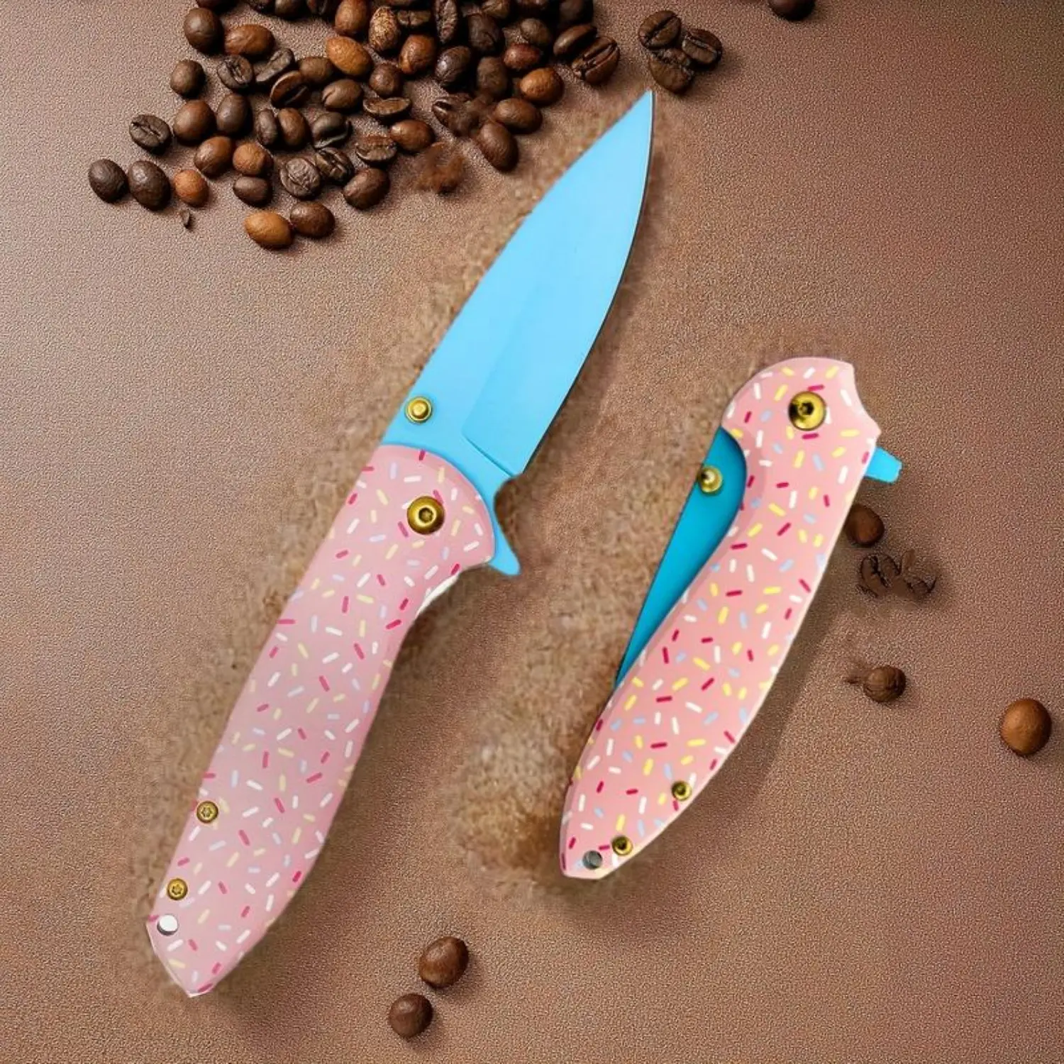 Donut Folding Pocket Knife, D2 Steel Blade, G10 Handle, Small EDC Knife with Pocket Clip, Great for Camping, Survival and Hiking