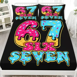 Bedding Sheet Set 3-Piece Donut Number Print Bed Sheets (includes Pillowcases, No Filling) 100% Polyester Fabric Washable Bedroom Home Use