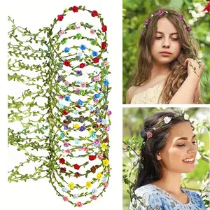 18 Pcs Beach Headbands Women Paper Rose Flower Crown Headbands Flower Wreath Headband Fashion Accessories