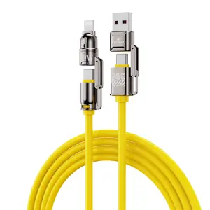 Super Soft Liquid Silicone 240W Fast Charger Set with 3.9FT 4-in-1 USB A+Type C Data Sync Cable for Phones Tablets and Computers Alloy Aluminium