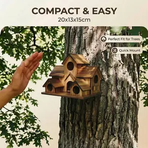 1PC Cute Multi-House Bird Condo, Rustic Wooden Birdhouse for Outdoor Garden Decor, Perfect Bird Nest for Small Birds, 1 Piece, Tree