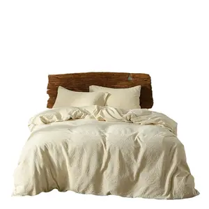 Class A High-End Cotton-Linen Jacquard Four-Piece Set Vintage Style Pure Cotton Double-Layer Gauze Linen Duvet Cover Bed Sheet & Fitted Sheet bedding soft Luxury seasonal home Comforter All-Season Hypoallergenic Cozy size