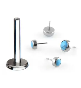 18G Titanium Threadless Labret + Turquoise Howlite Stone Top
