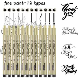 6/9/12 Pack Multifunctional Fine Water Pens, Smooth Writing Pen, Ultra-Fine Needle Tip Set, Various Nib Sizes, Ideal for Drawing Sketching Writing