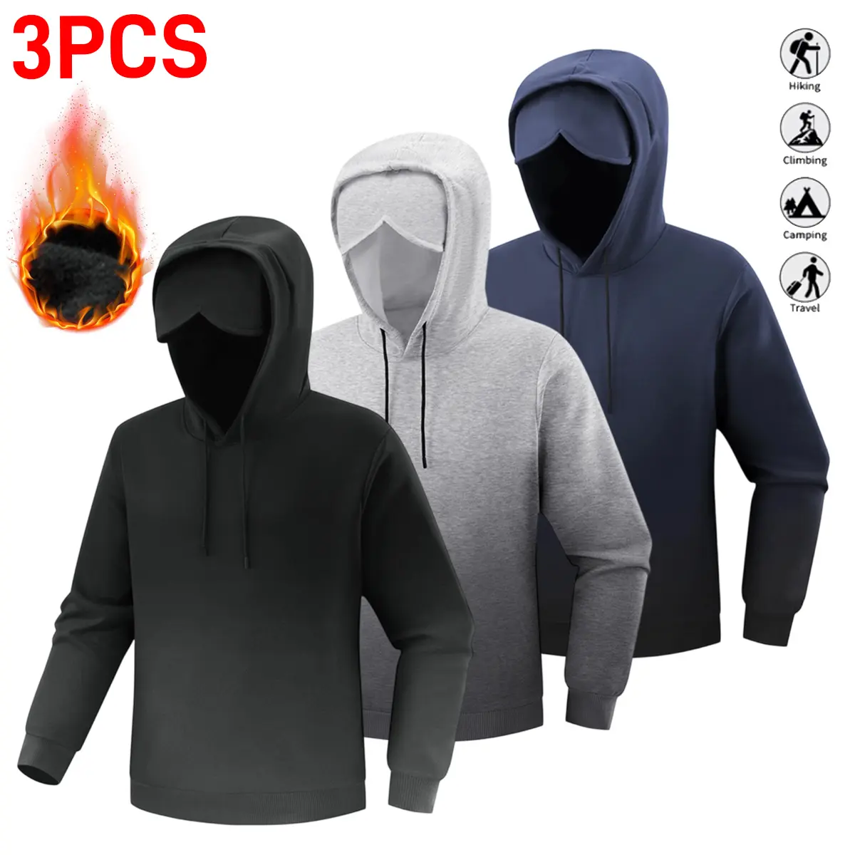 Men's Thick Stylish Hoodie - Gradient Fleece-Lined Pullover Tops with Hood, Eye Mask, Drawstring, Loose Fit, 3-Color Gradient, Polyester, Winter Warmth, Casual Outdoor Menswear