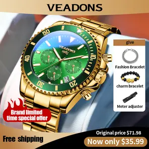 【TikTokShopBlackFriday】Veadons Men's Luxury Dress Watch, Green Dial, 40mm Stainless Steel Strap, Rotating Quartz Analog, Waterproof Luminous Large Dial Boss Wristwatch summer business