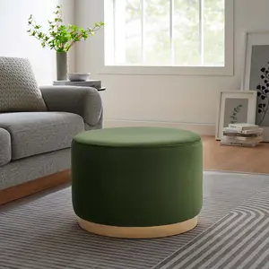 Modway Tilden Large 23" Round Performance Velvet Upholstered Ottoman in Moss Green Natural