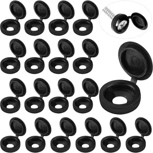 100 Pieces Hinged Screw Cover Caps Plastic Shutter Screw Caps Fold Screw Snap Covers Washer Flip Tops (Black,Medium)